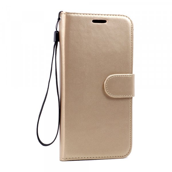 Wholesale Galaxy S6 Edge Premium Flip Leather Wallet Case with Strap (Champagne Gold)